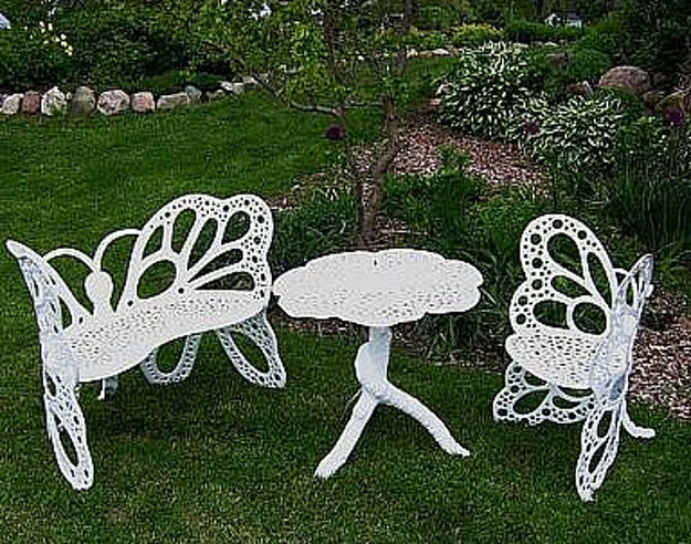 Picture of Butterfly Garden Furniture Set - Bench, Chair & Table - White