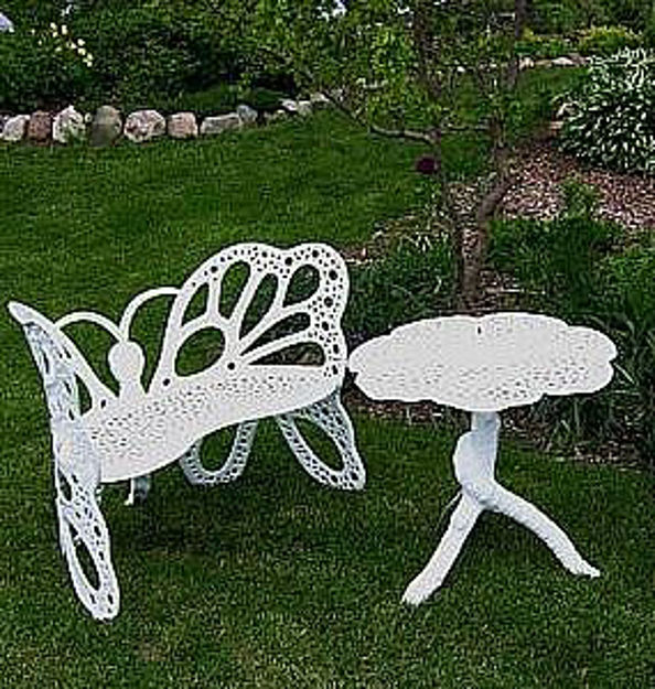 Picture of Butterfly Garden Furniture Set - Bench & Table - White