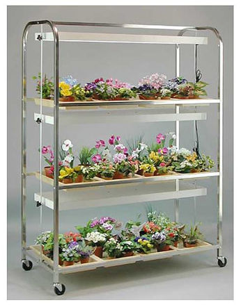 Picture of Full Size Lite Cart 3 Shelf / 12 Tray w/Wheels and 3, 2 Lamp Fixtures